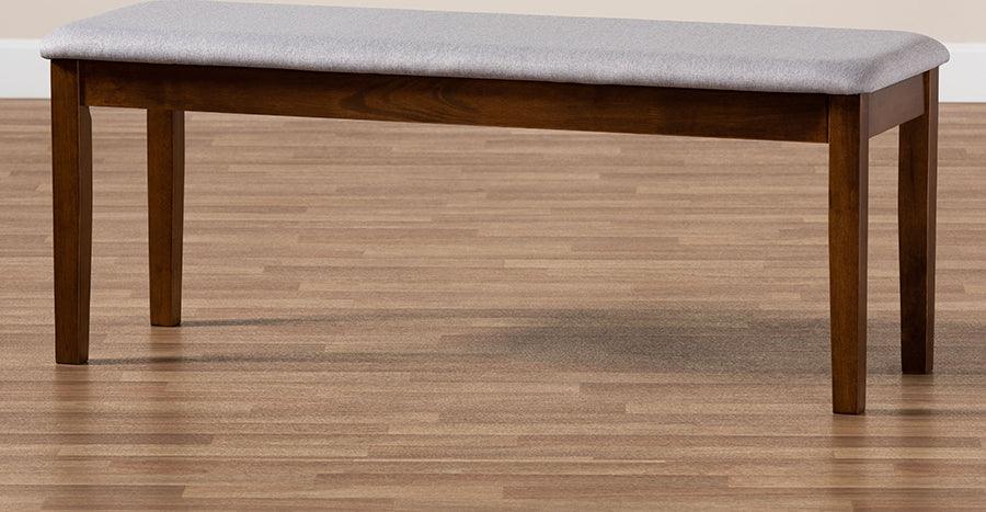 Wholesale Interiors Benches - Teresa Contemporary Transitional Grey Fabric and Brown Finished Wood Dining Bench