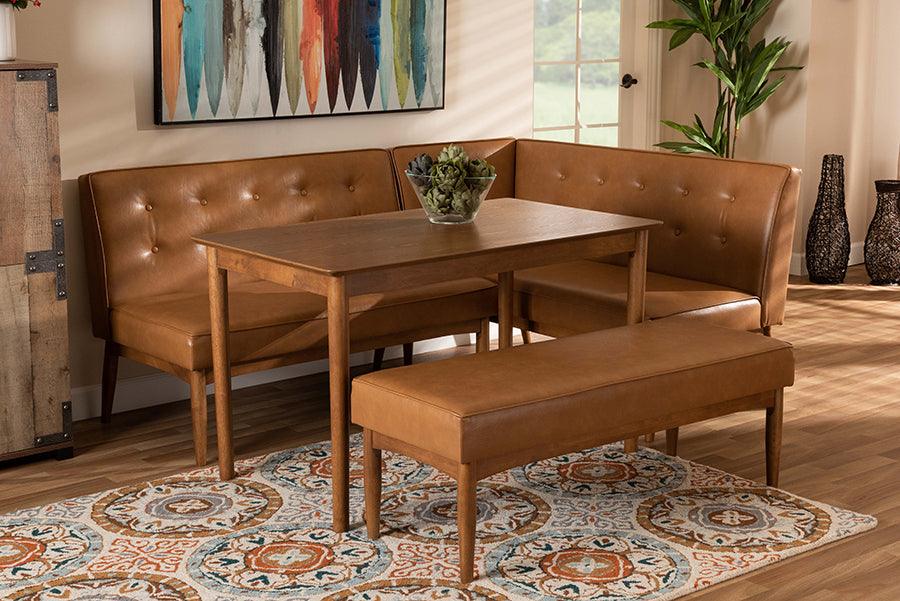 Wholesale Interiors Dining Sets - Arvid Mid-Century Modern Faux Leather and Brown Finished Wood 4-Piece Dining Nook Set