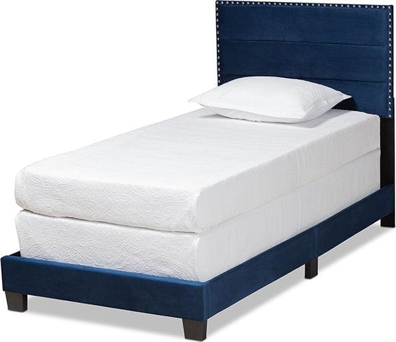 Wholesale Interiors Beds - Tamira Glam Navy Blue Velvet Fabric Upholstered Twin Size Panel Bed