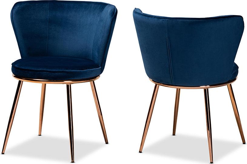 Wholesale Interiors Dining Chairs - Farah Glamour Dining Chair Navy Blue & Rose Gold (Set of 2)