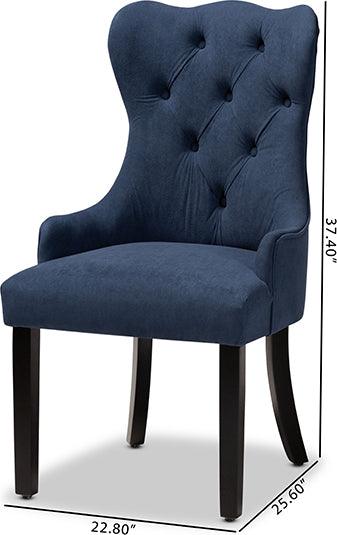 Wholesale Interiors Dining Chairs - Fabre Modern Navy Blue Velvet Fabric and Dark Brown Finished Wood 2-Piece Dining Chair Set