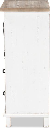 Wholesale Interiors Buffets & Cabinets - Faron Two-Tone Distressed White and Oak Brown Finished Wood 2-Drawer Storage Cabinet