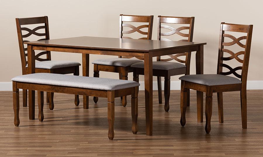 Wholesale Interiors Dining Sets - Lanier Grey Fabric Upholstered and Walnut Brown Finished Wood 6-Piece Dining Set