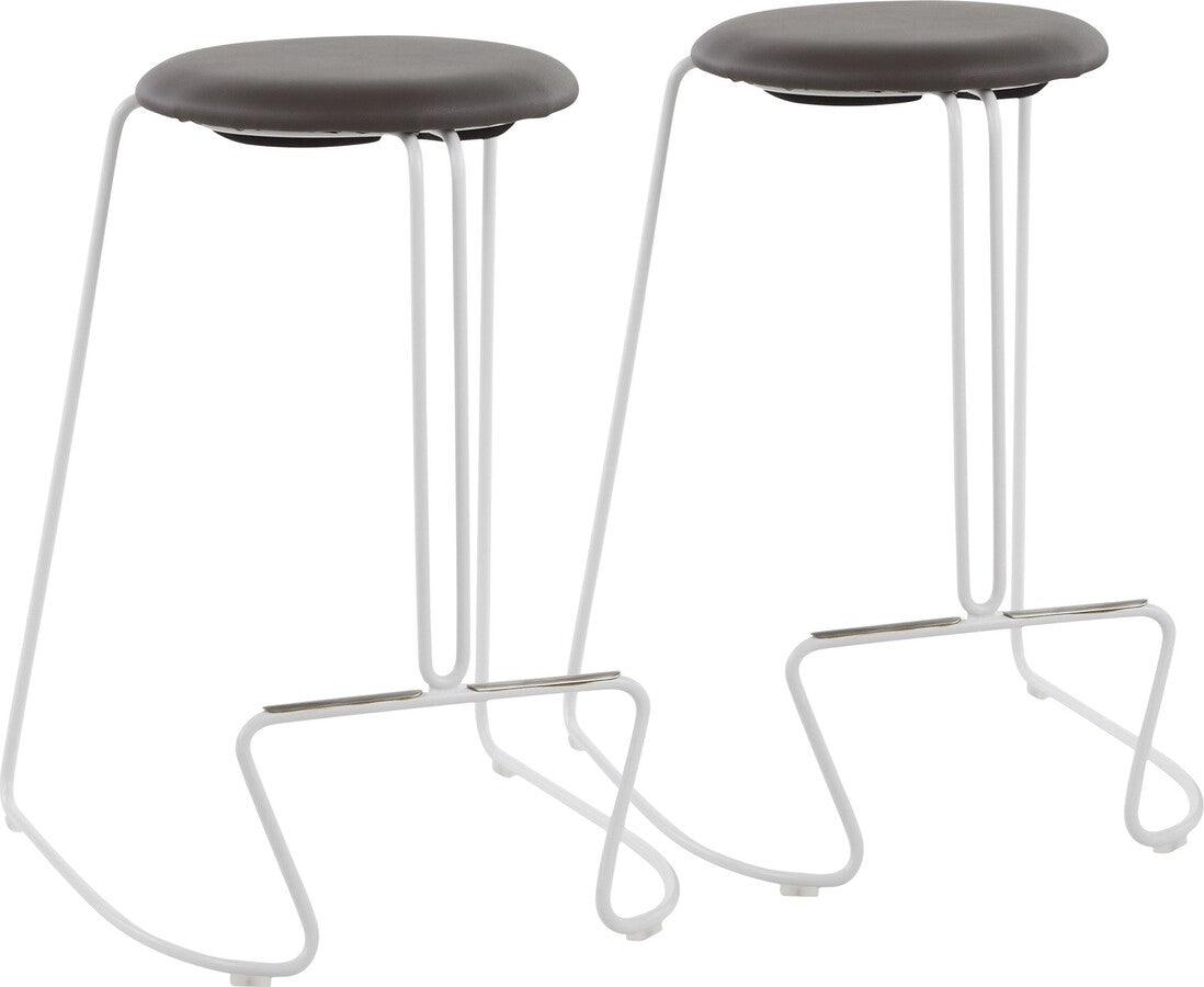 Lumisource Barstools - Finn Contemporary Counter Stool in White Steel and Grey Faux Leather - Set of 2