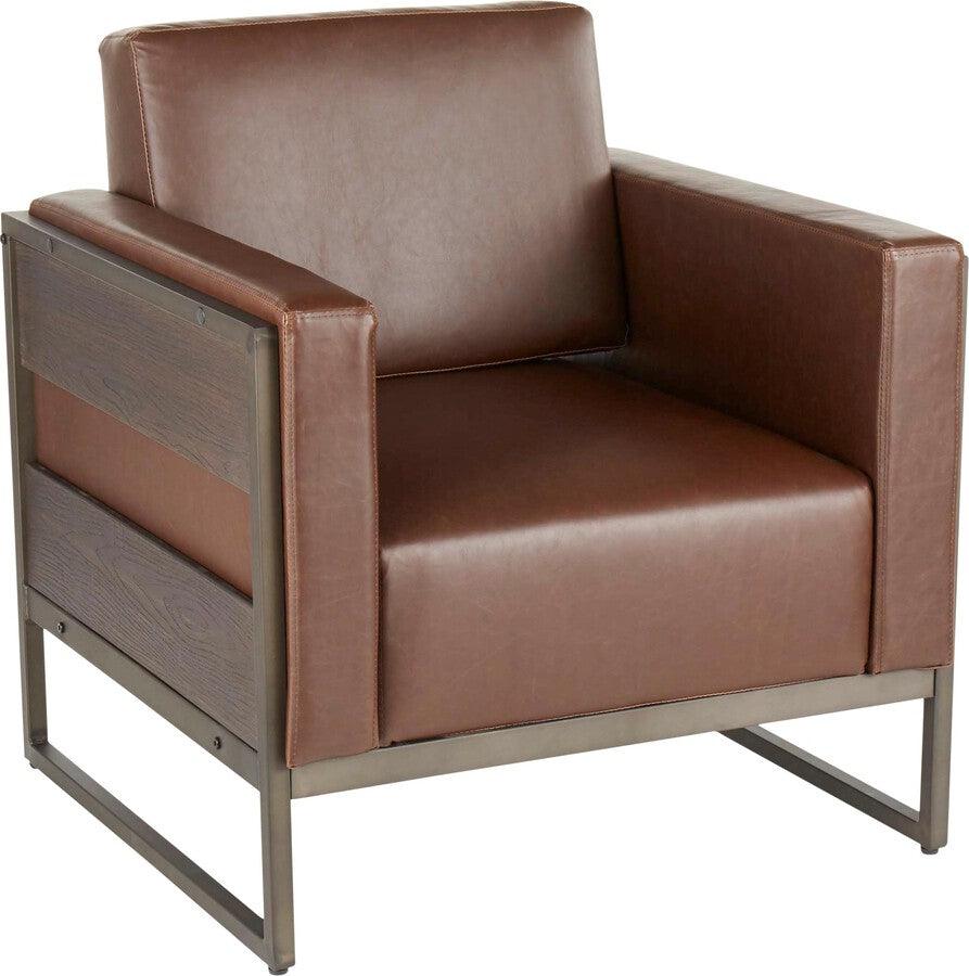 Lumisource Accent Chairs - Drift Industrial Lounge Chair In Antique Metal With Brown Faux Leather & Espresso Wood