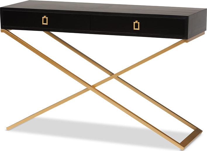 Wholesale Interiors Consoles - Madan Modern and Contemporary Black Finished Wood and Gold Metal 2-Drawer Console Table