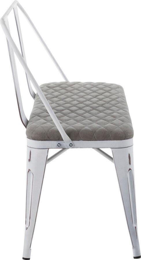 Lumisource Benches - Oregon Industrial Upholstered Bench in Vintage White Metal and Grey Cowboy Fabric