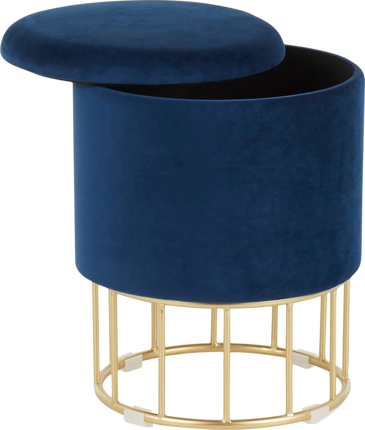 Lumisource Ottomans & Stools - Canary Contemporary Ottoman Gold Metal & Blue Velvet