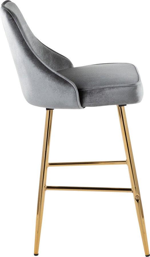 Lumisource Barstools - Marcel 25" /Glam Fixed-Height Counter Stool In Gold Metal & Blue Velvet (Set of 2)