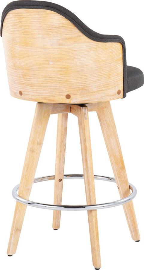 Lumisource Barstools - Ahoy Counter Stool With Bamboo Legs & Round Chrome Metal Footrest With Charcoal Fabric