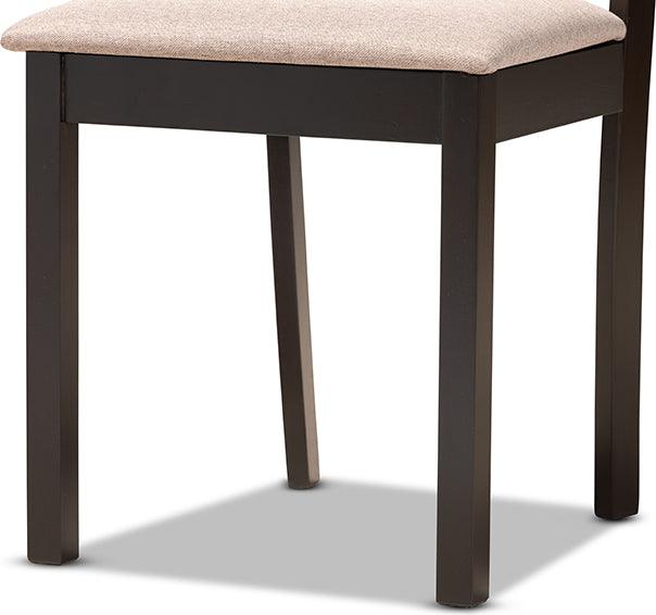 Wholesale Interiors Dining Sets - Carlin Sand Fabric Upholstered and Dark Brown Finished Wood 7-Piece Dining Set