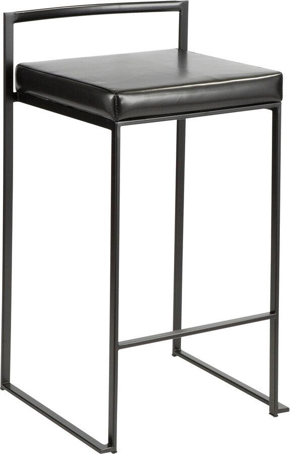 Lumisource Barstools - Fuji Contemporary Stackable Counter Stool in Black with Black Faux Leather Cushion - Set of 2