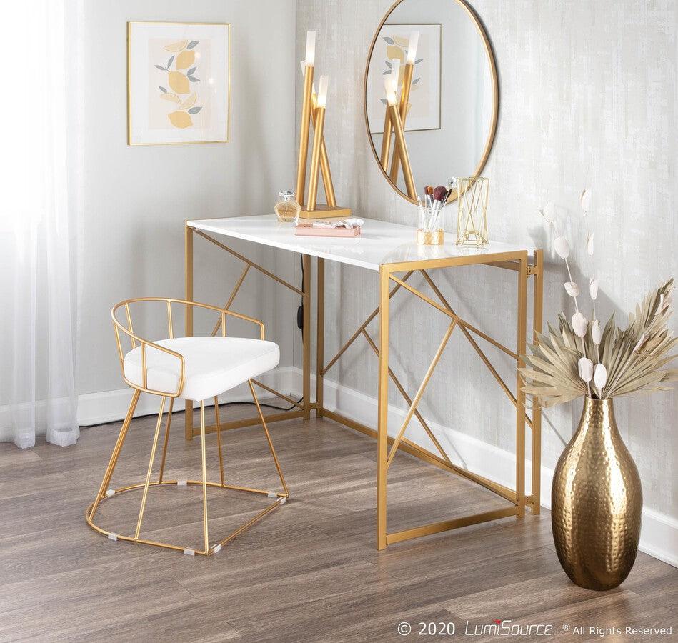 Lumisource Desks - Folia Contemporary Desk in Gold Metal and White Wood