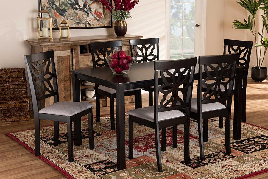 Wholesale Interiors Dining Sets - Dallas Grey Fabric Upholstered and Dark Brown Finished Wood 7-Piece Dining Set