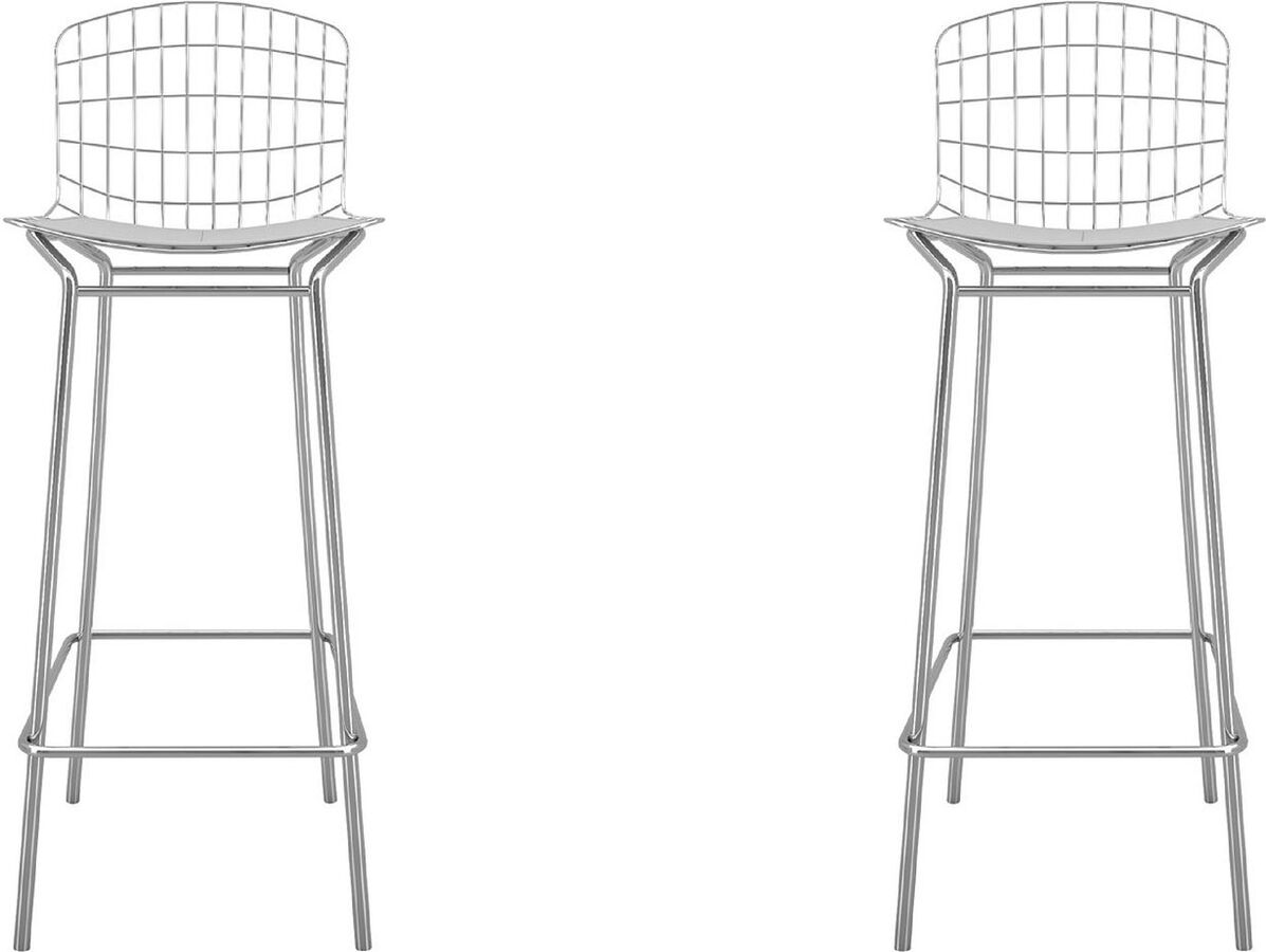 Manhattan Comfort Barstools - Madeline 41.73" Barstool, Set of 2 in Silver and White