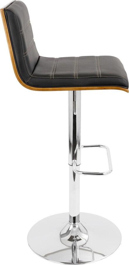 Lumisource Barstools - Vasari Mid-Century Modern Adjustable Barstool with Swivel in Walnut and Black Faux Leather