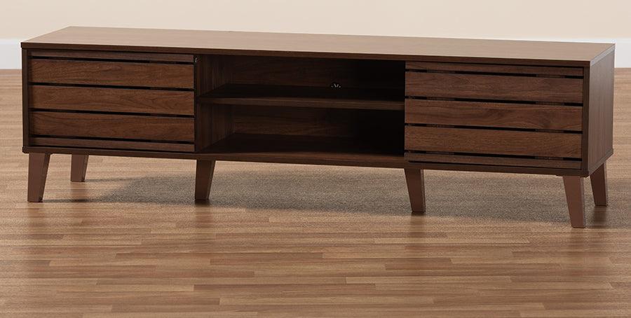 Wholesale Interiors TV & Media Units - Teresina Mid-Century Modern Transitional Walnut Brown Finished Wood 2-Door TV Stand