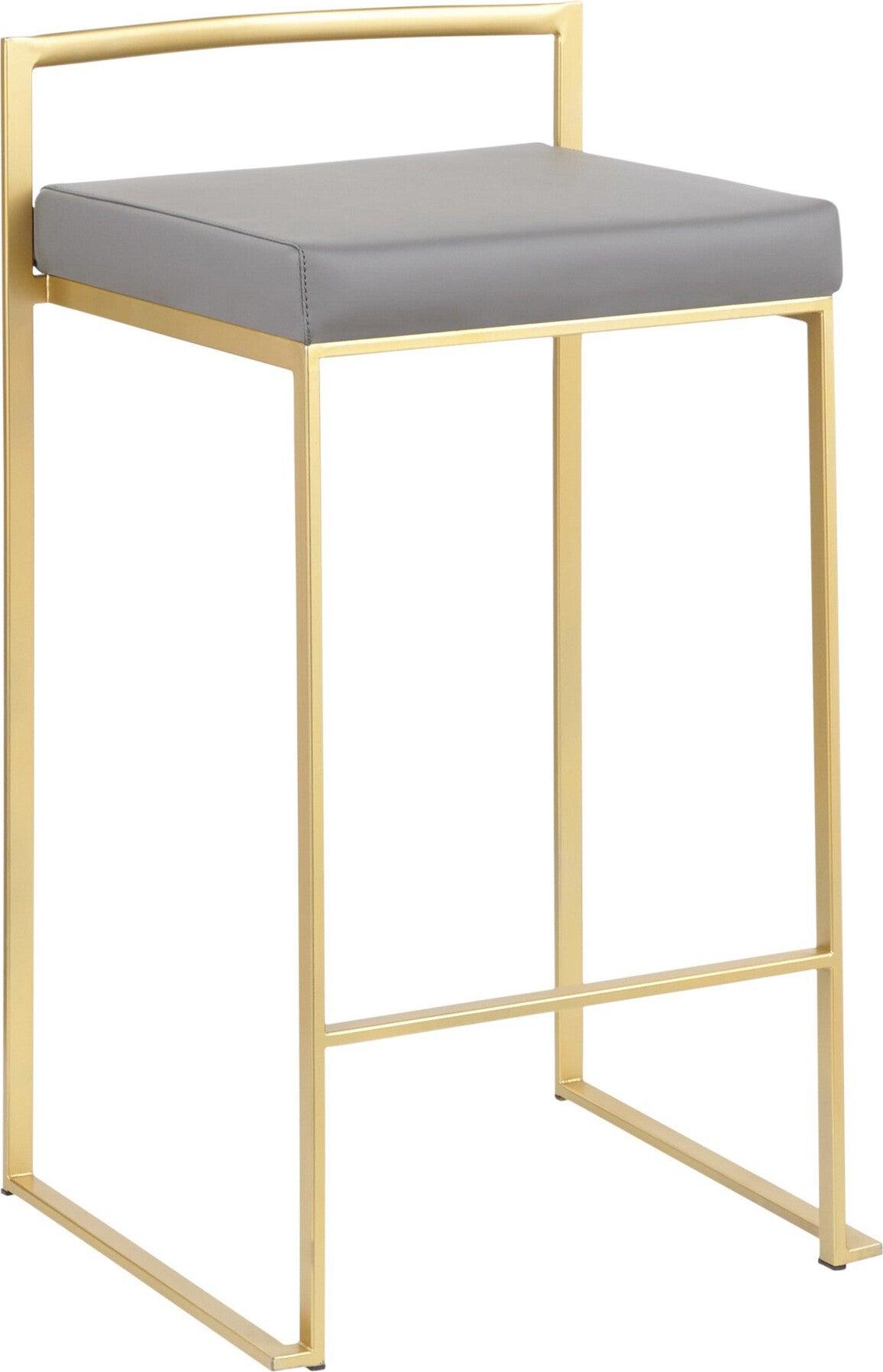 Lumisource Barstools - Fuji Stacker Counter Stool Gold & Gray (Set of 2)