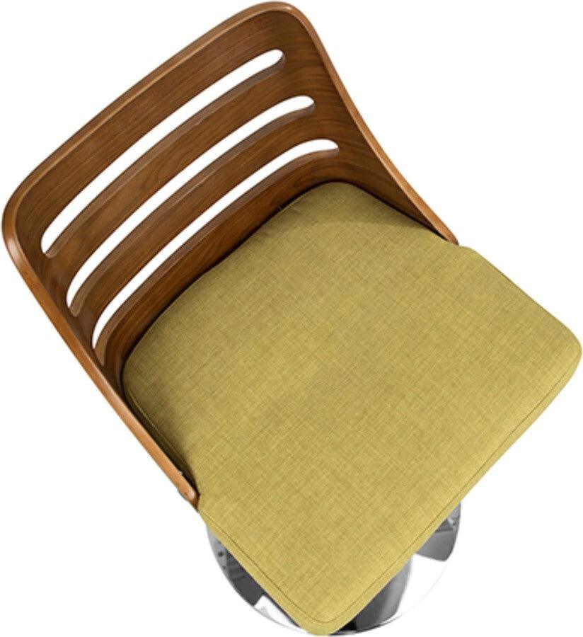 Lumisource Barstools - Trevi Mid-Century Modern Adjustable Barstool with Swivel in Walnut and Green