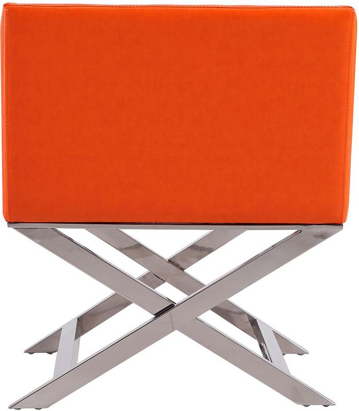 Manhattan Comfort Accent Chairs - Hollywood Orange and Polished Chrome Faux Leather Lounge Accent Chair (Set of 2)