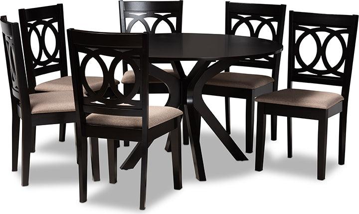 Wholesale Interiors Dining Sets - Sanne Sand Fabric Upholstered and Dark Brown Finished Wood 7-Piece Dining Set