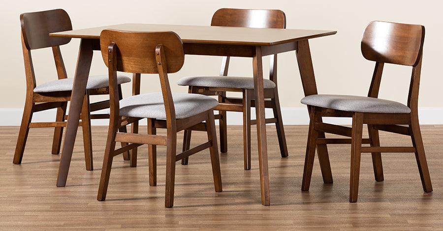 Wholesale Interiors Dining Sets - Euclid Mid-Century Modern Grey Fabric and Walnut Brown Wood 5-Piece Dining Set