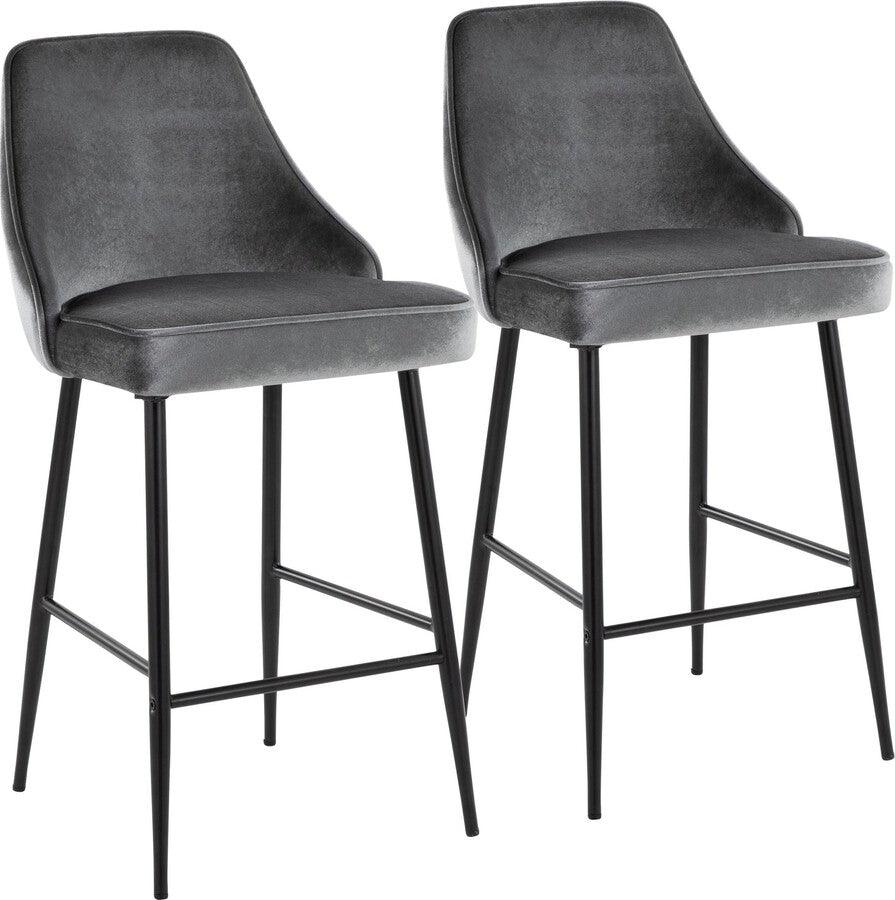 Lumisource Barstools - Marcel 25" Counter Stool In Black Metal & Blue Velvet (Set of 2)