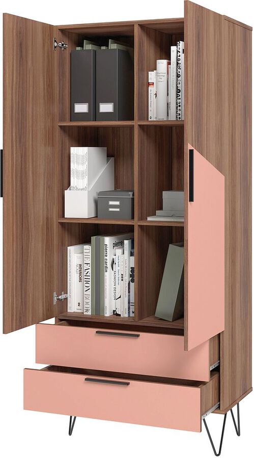 Manhattan Comfort Cabinets & Wardrobes - Beekman 67.32 Tall Cabinet in Brown and Pink