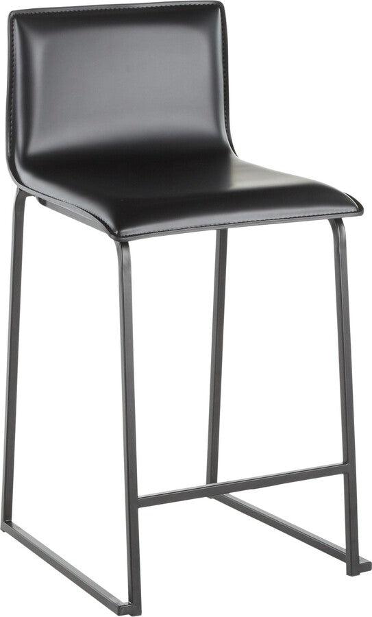 Lumisource Barstools - Mara 26" Contemporary Counter Stool in Black Metal and Black Faux Leather - Set of 2