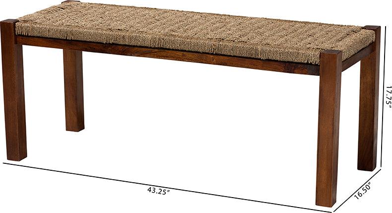 Wholesale Interiors Benches - Hermes Mid-Century Modern Transitional Natural Seagrass And Mahogany Wood Bench