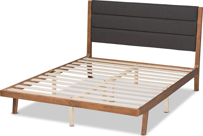 Wholesale Interiors Beds - Jarlan Modern Charcoal Fabric and Brown Wood Queen Size Platform Bed