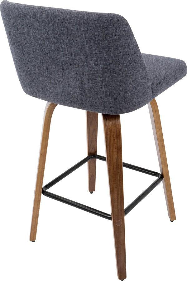 Lumisource Barstools - Toriano Mid-Century Modern Counter Stool Walnut and Blue Fabric - Set of 2