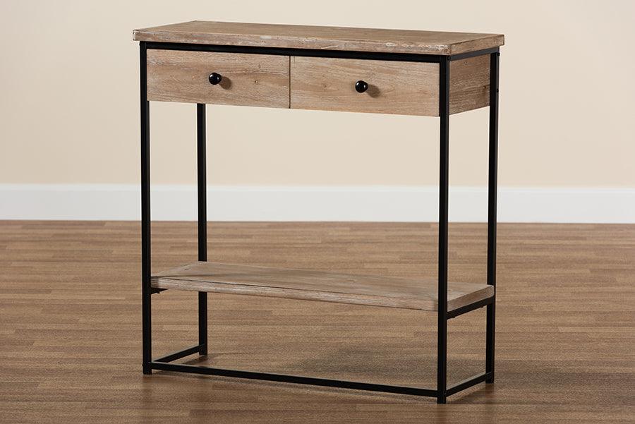 Wholesale Interiors Consoles - Silas Modern Industrial Natural Brown Finished Wood and Black Metal 2-Drawer Console Table