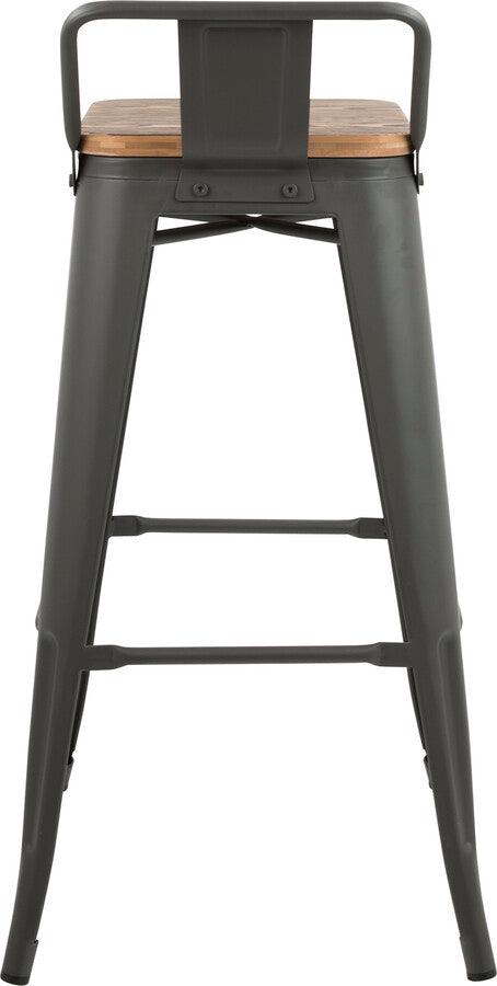 Lumisource Barstools - Oregon Industrial Low Back Barstool in Grey and Brown - Set of 2
