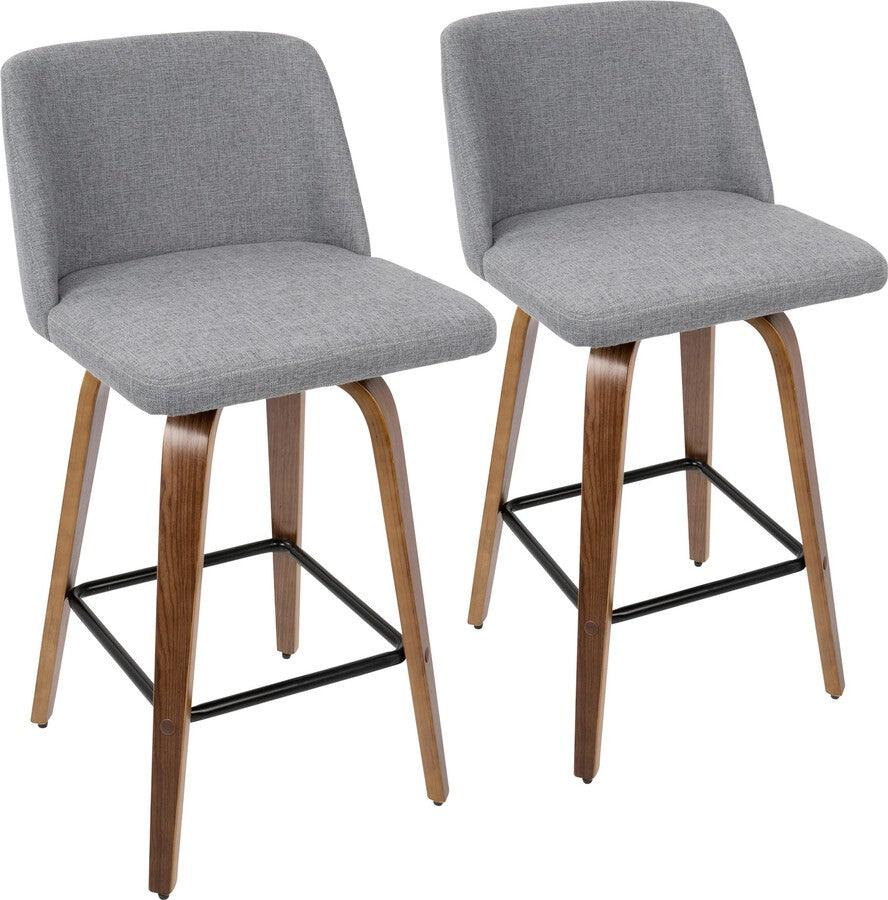 Lumisource Barstools - Toriano Mid-Century Modern Counter Stool Walnut and Gray Fabric - Set of 2