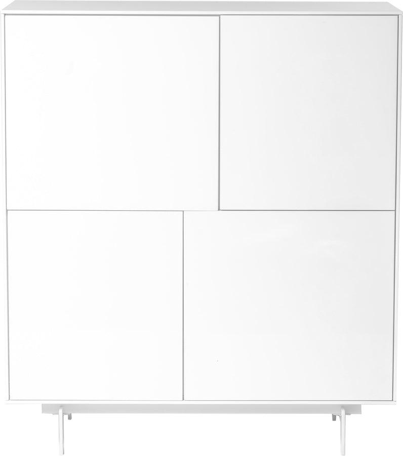 Euro Style Buffets & Cabinets - Birmingham 43" Cabinet Stand in High Gloss White Lacquer with White Steel Base