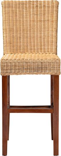 Wholesale Interiors Barstools - Racquel Modern Bohemian Natural Rattan And Mahogany Wood Bar Stool