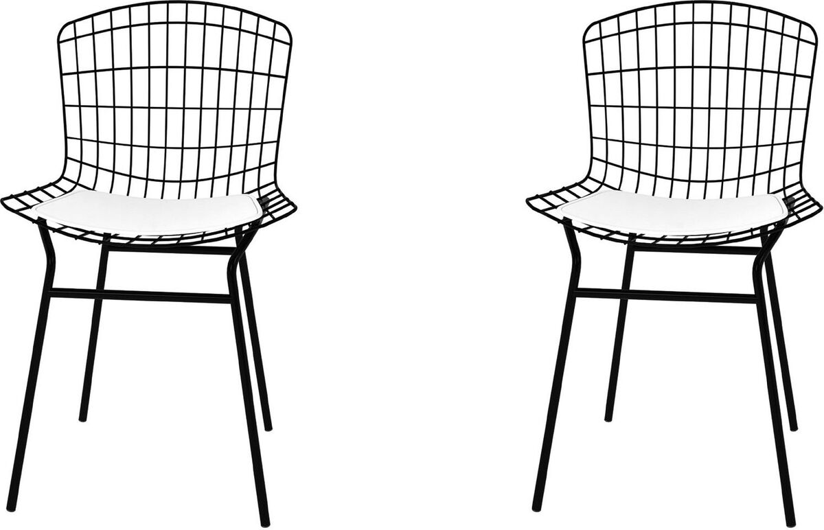 Manhattan Comfort Dining Chairs - Madeline Chair, Set of 2 with Seat Cushion in Black and White