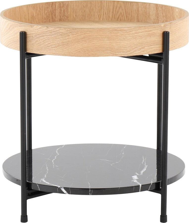 Lumisource Side & End Tables - Daniella Contemporary End Table In Black Metal & Natural Wood With Black Marble Accent