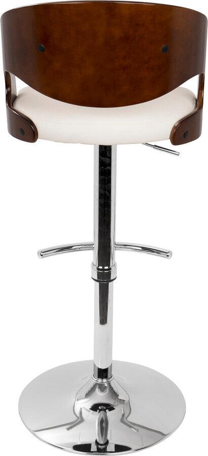 Lumisource Barstools - Pino Mid-Century Modern Adjustable Barstool with Swivel in Cherry and White Faux Leather