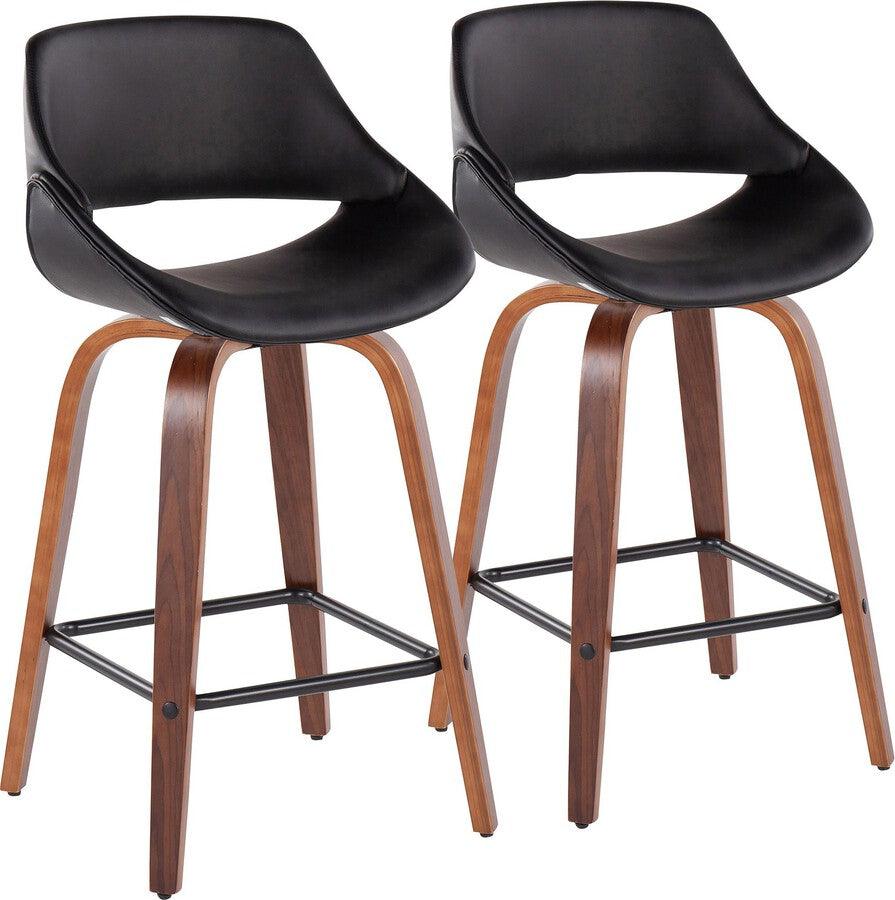 Lumisource Barstools - Fabrico Fixed-Height Counter Stool In Walnut Wood With Square Black Footrest & Black (Set of 2)