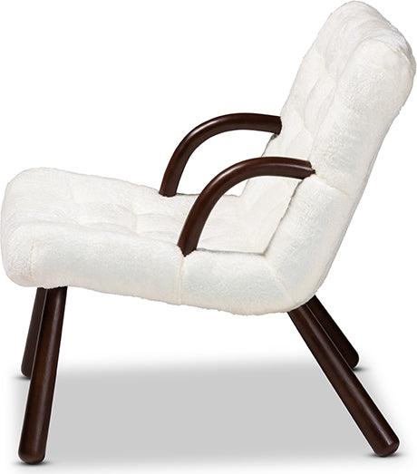 Wholesale Interiors Accent Chairs - Eisa Modern and Contemporary White Sherpa and Walnut Brown Wood Accent Chair