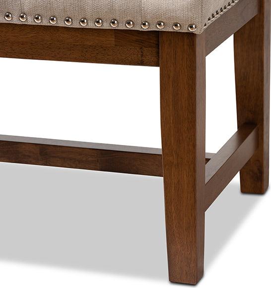 Wholesale Interiors Benches - Ainsley Contemporary Beige Fabric Upholstered Walnut Finished Solid Rubberwood Bench