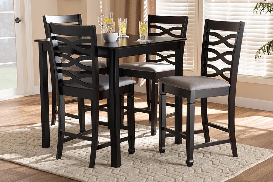 Wholesale Interiors Dining Sets - Lanier Contemporary Gray Fabric Upholstered Brown Finished 5-Piece Wood Pub Set