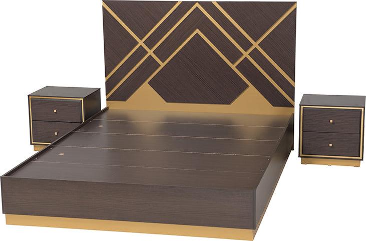 Wholesale Interiors Bedroom Sets - Arcelia Two-Tone Dark Brown and Gold Finished Wood Queen Size 3-Piece Bedroom Set