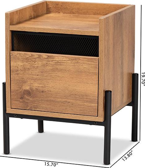Wholesale Interiors Side & End Tables - Tasman Modern and Contemporary Natural Brown Finished Wood and Black Metal End Table