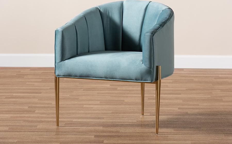 Wholesale Interiors Accent Chairs - Clarisse Glam and Luxe Light Blue Velvet Gold Accent Chair
