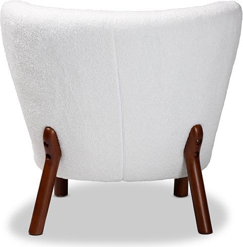 Wholesale Interiors Accent Chairs - Cabrera Modern and Contemporary White Boucle and Walnut Brown Wood Accent Chair