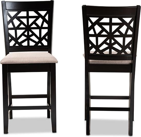 Wholesale Interiors Barstools - Devon Sand Fabric Upholstered And Espresso Brown Finished Wood 2-Piece Counter Height Pub Chair Set