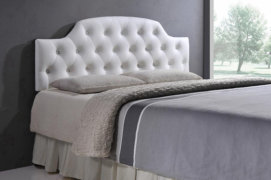 Wholesale Interiors Headboards - Morris Queen Size White Faux Leather Upholstered Button-Tufted Scalloped Headboard